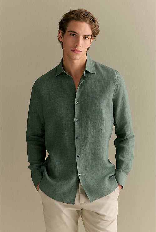 Evergreen Tailored Fit Delave Linen Long Sleeved Shirt Men Linen