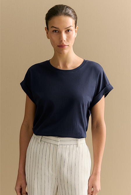 Pima Cotton Cuff Sleeve T-shirt