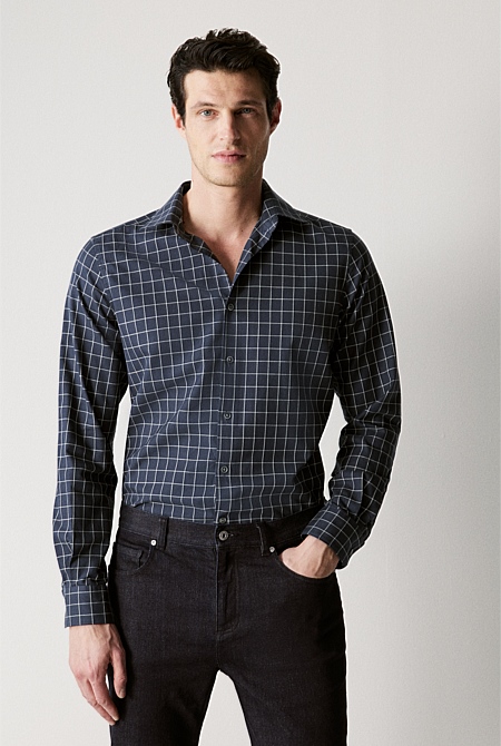 Tailored Fit Cotton Twill Window Pane Check Shirt