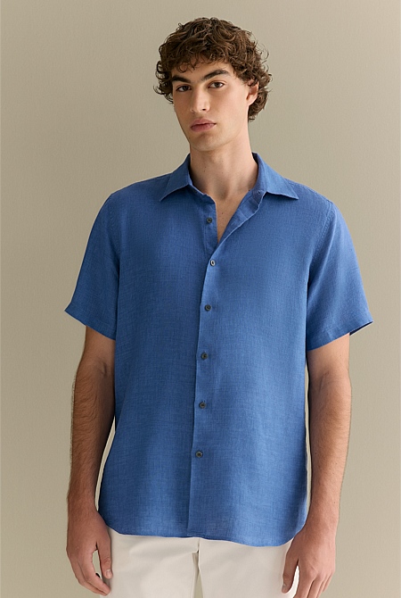 Regular Fit Delave Linen Short Sleeve Shirt