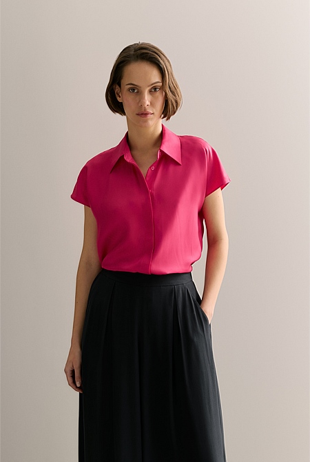 Silk Twill Cap Sleeve Shirt