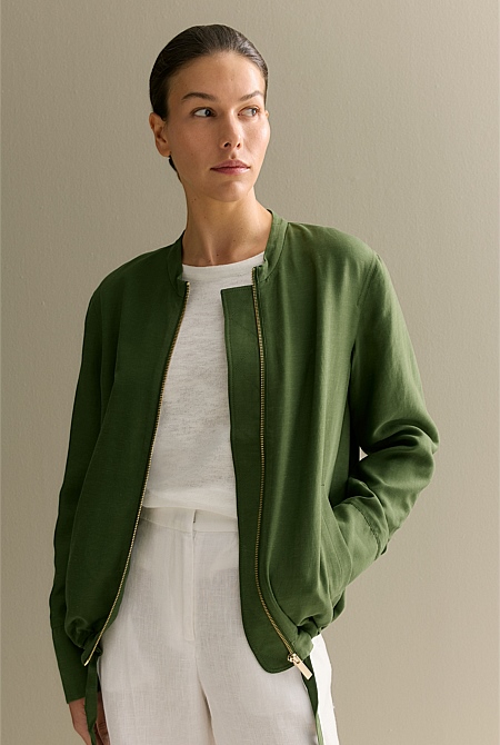 Draped Zip Through Blouson Jacket