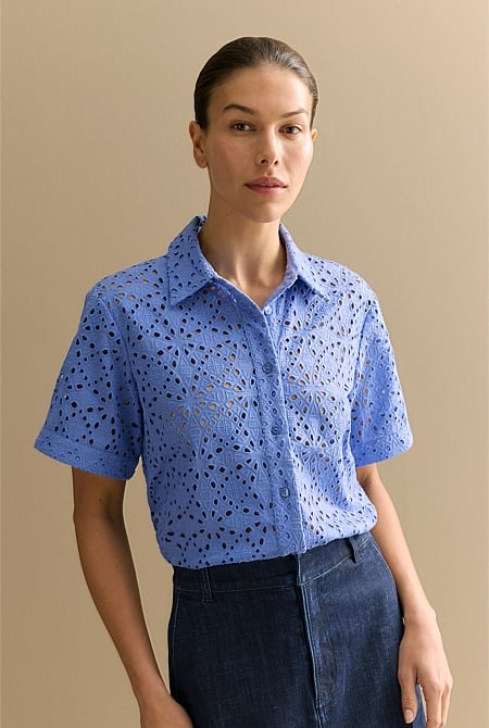 Broderie Anglaise Short Sleeve Shirt