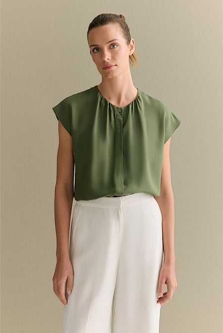 Modal Gather Detail Cap Sleeve Blouse