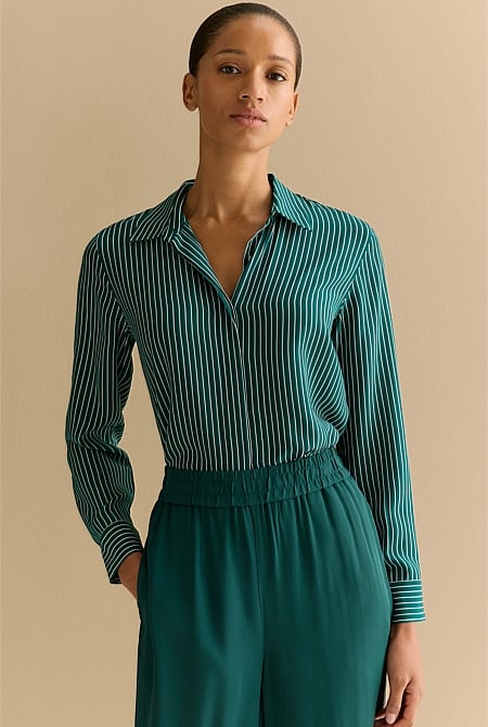 Silk Fine Stripe Classic Shirt