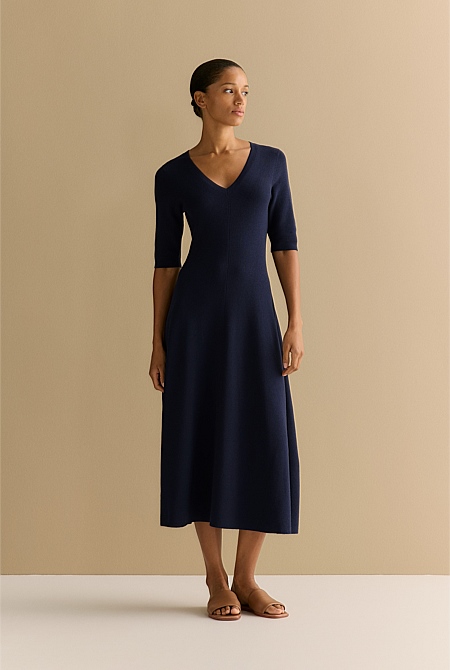 Merino Blend V Neck Dress