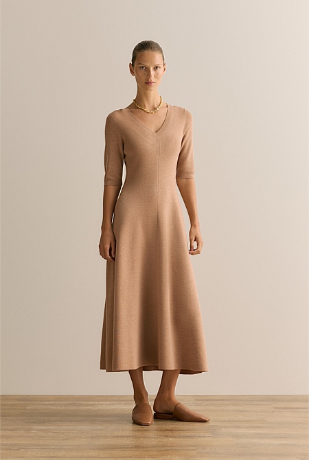 Merino Blend V Neck Knit Dress