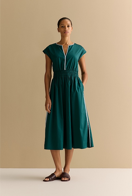 Cotton Sateen Cap Sleeve Dress