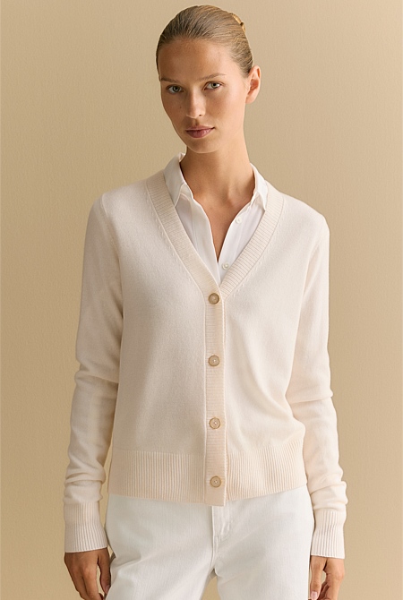 Merino Cashmere V Neck Cardigan