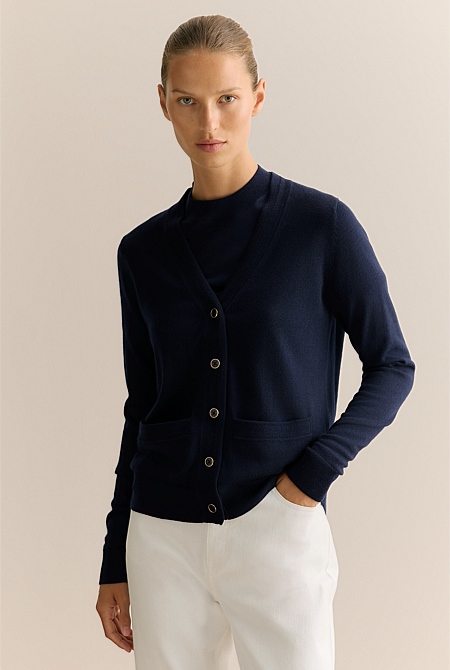 Merino V Neck Pocket Cardigan