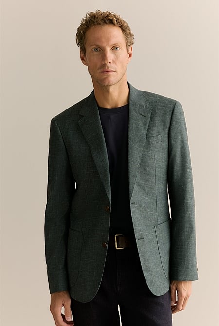 Tailored Fit Textured Wool Blend Blazer