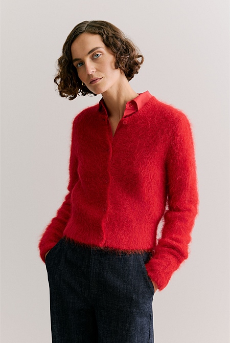 Alpaca Blend Cropped Crew Cardigan