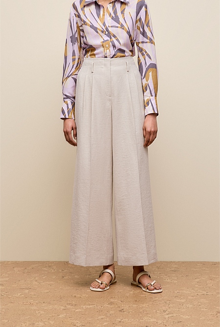 Linen Blend Double Pleat Pant