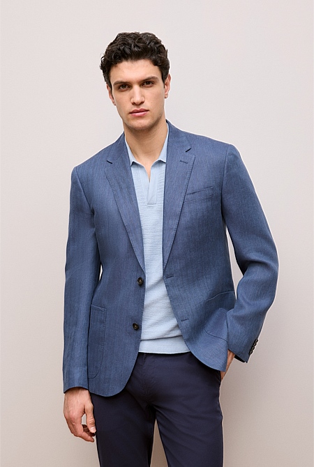 Regular Fit Linen Herringbone Blazer