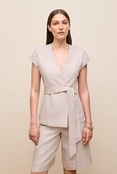 Yarn Dyed Linen Cap Sleeve Vest