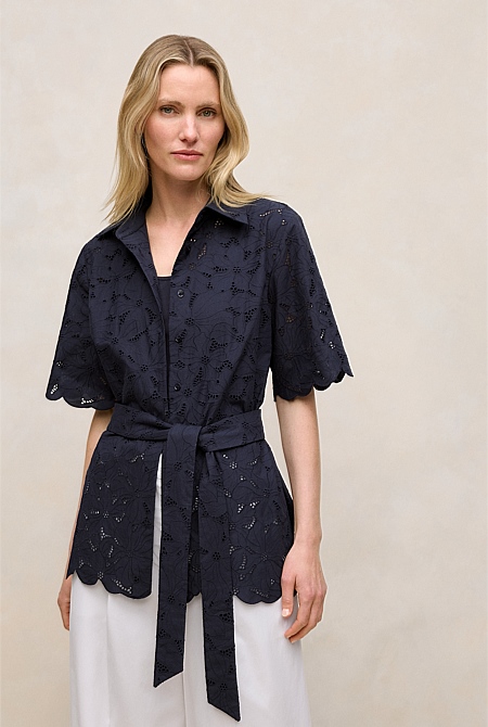 Peony Cutwork Belted Shirt