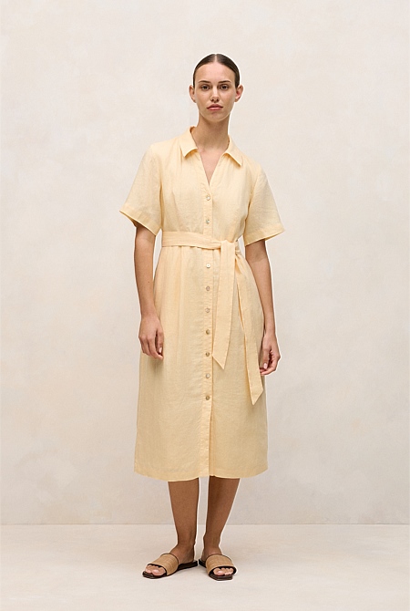 Linen Button Detail Shirt Dress