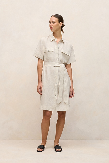 Linen Pocket Detail Shirt Dress