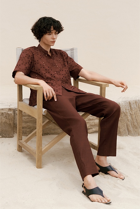 Stretch Linen Blend Pull On Pant