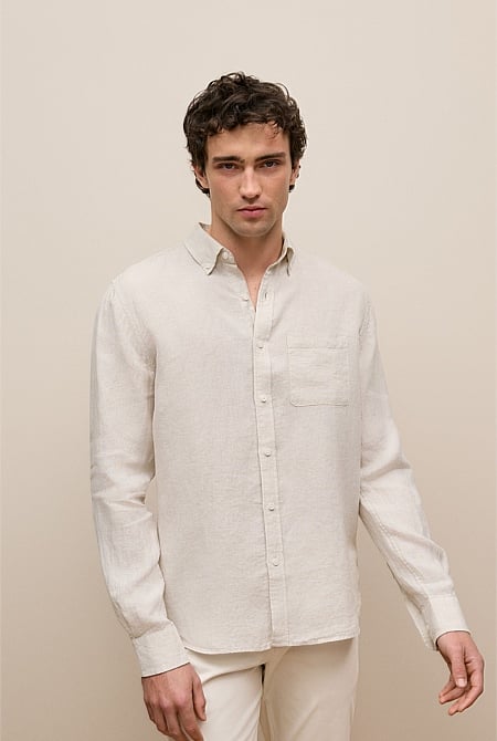 Regular Fit Linen Micro Check Long Sleeve Shirt