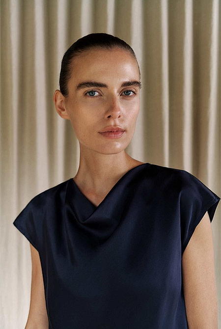 Satin Cowl Neck Blouse