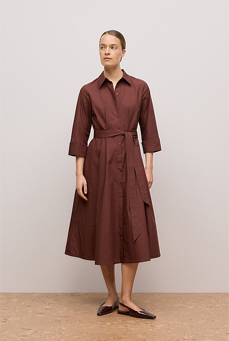 Cotton Poplin Cuff Detail Shirt Dress