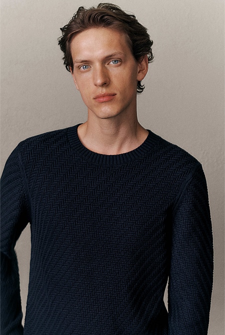 Cotton Blend Textured Crew