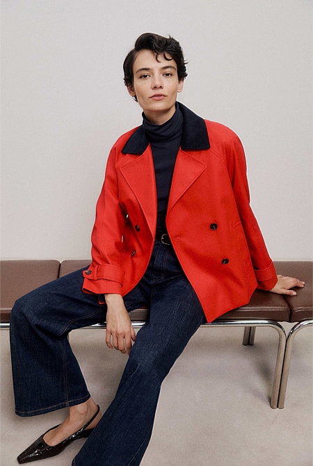 Corduroy Collar Short Trench