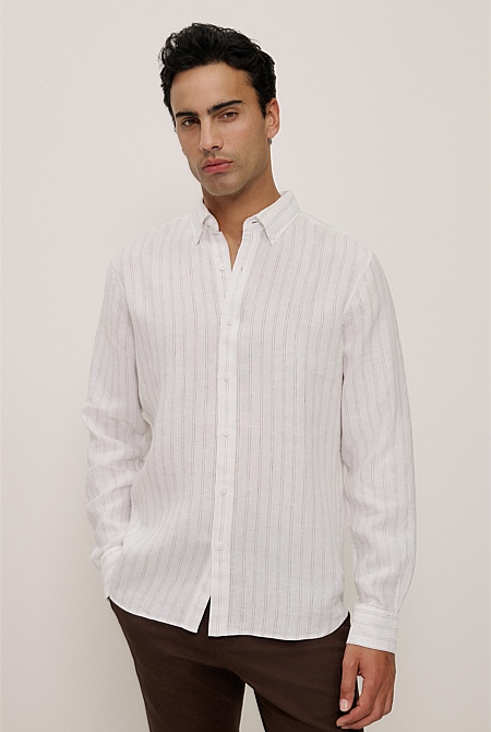 Regular Fit Delave Linen Fine Stripe Shirt Regular Fit Delave Linen Fine Stripe Shirt