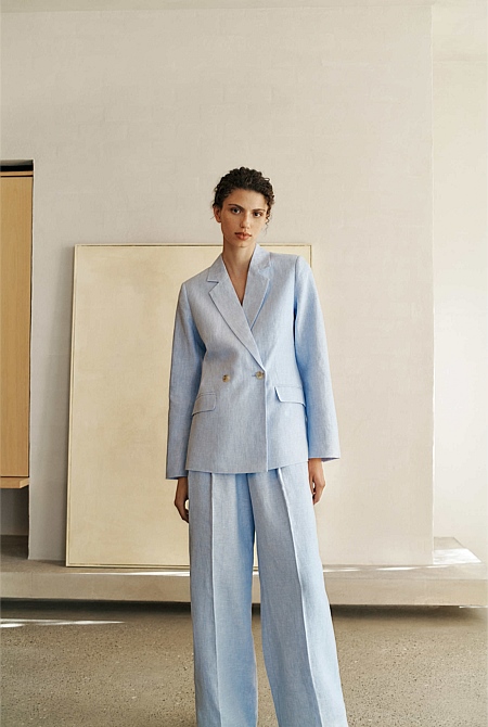 Yarn Dyed Linen Double Breasted Blazer Yarn Dyed Linen Double Breasted Blazer