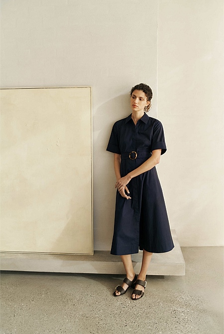 Poplin Pleat Detail Short Sleeve Dress Poplin Pleat Detail Short Sleeve Dress