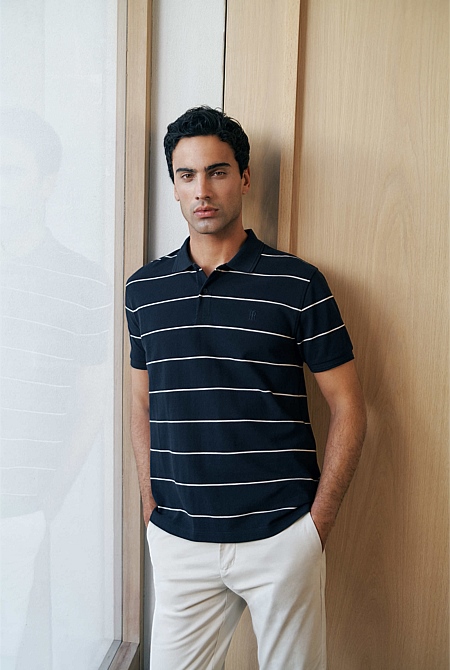 Pique Stripe Monogram Polo Pique Stripe Monogram Polo