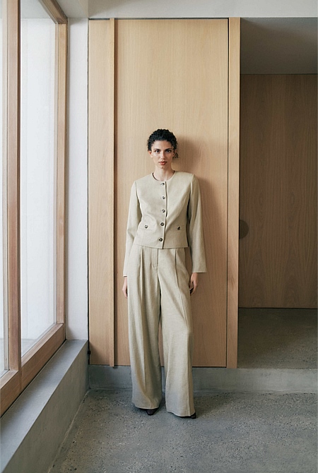 Textured Collarless Jacket Textured Collarless Jacket