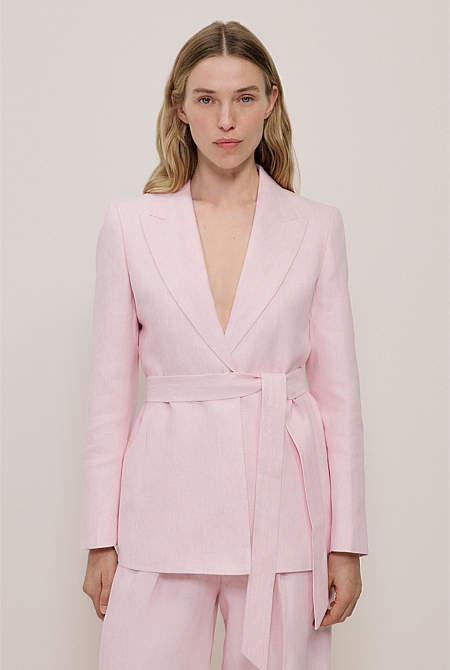 Linen Herringbone Belted Jacket Linen Herringbone Belted Jacket