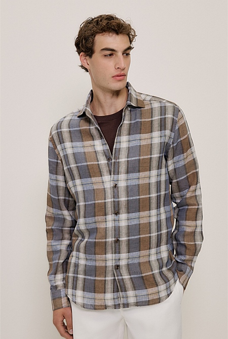 Tailored Fit Delave Linen Check Shirt Tailored Fit Delave Linen Check Shirt
