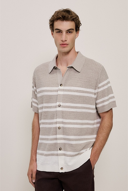 Cotton Linen Stripe Knit Shirt Cotton Linen Stripe Knit Shirt