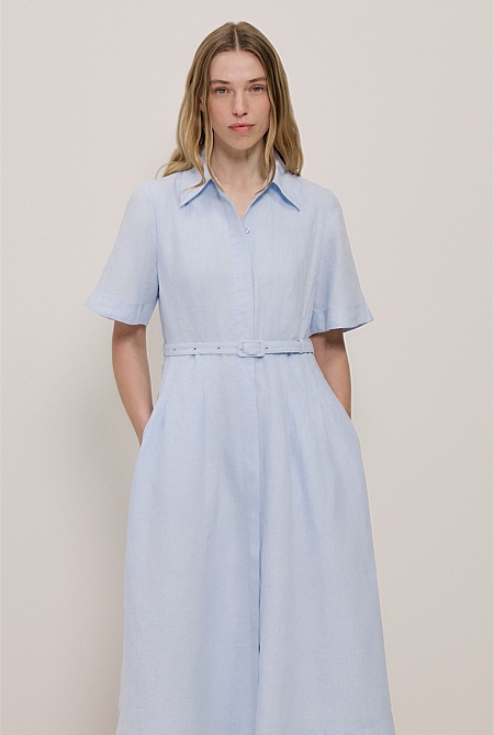 Linen Belted Short Sleeve Shirt Dress Linen Belted Short Sleeve Shirt Dress
