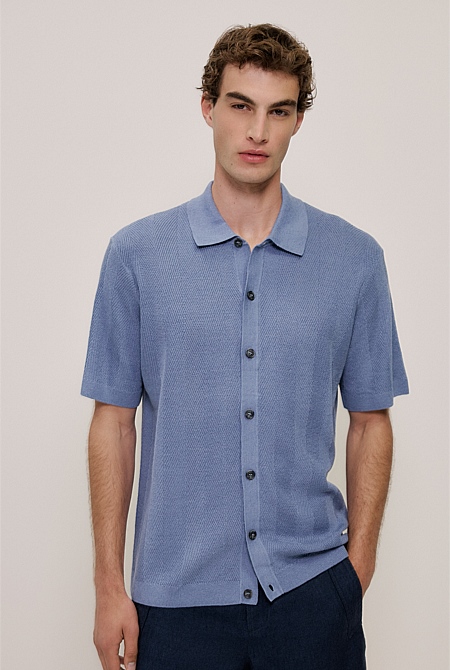 Linen Cotton Herringbone Knit Shirt
