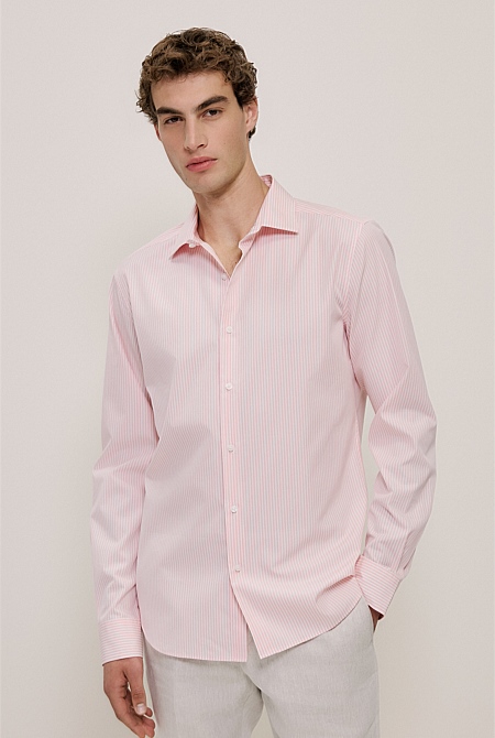 Cotton Poplin Stripe Tailored Fit Shirt