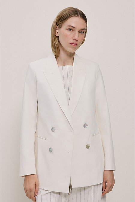 Linen Cotton Double Breasted Blazer
