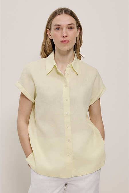 Linen Cap Sleeve Shirt