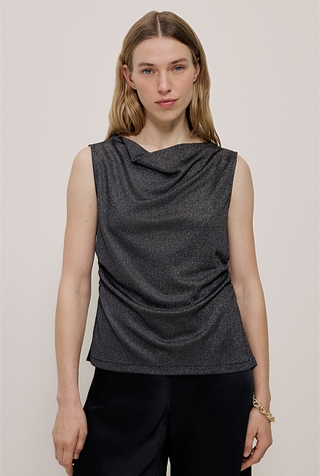 Metallic Draped Shell Tank