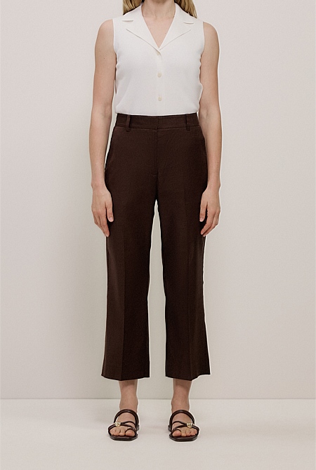 Stretch Linen Blend Cropped Pant