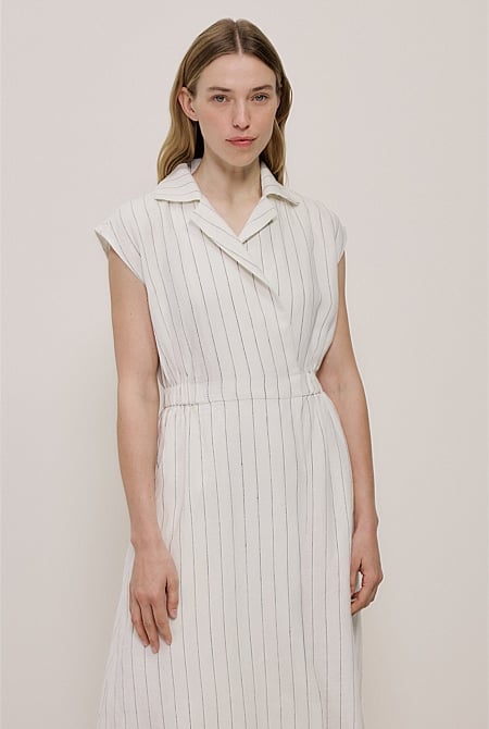 Linen Stripe Wrap Detail Dress
