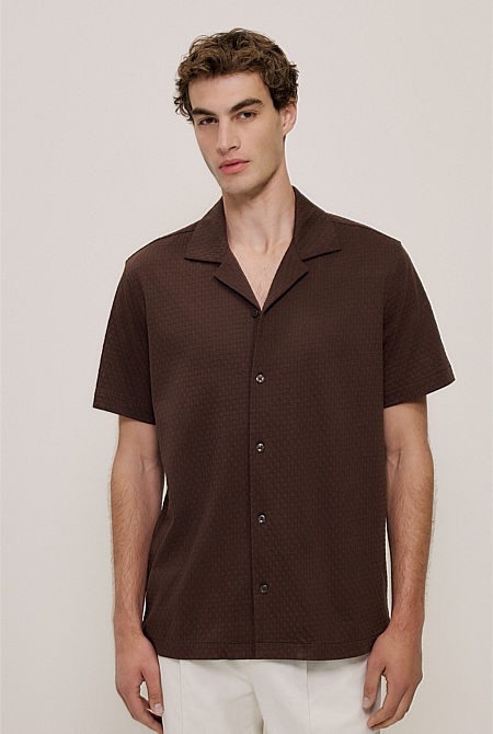 Basketweave Cotton Camp Shirt