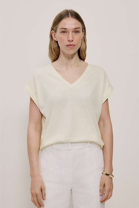 Linen Cotton V Neck T-shirt