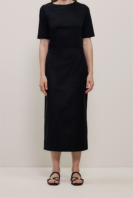 Stretch Linen Blend Pencil Skirt
