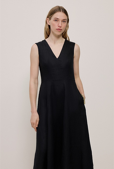 Linen Panel Detail Sleeveless Dress Linen Panel Detail Sleeveless Dress