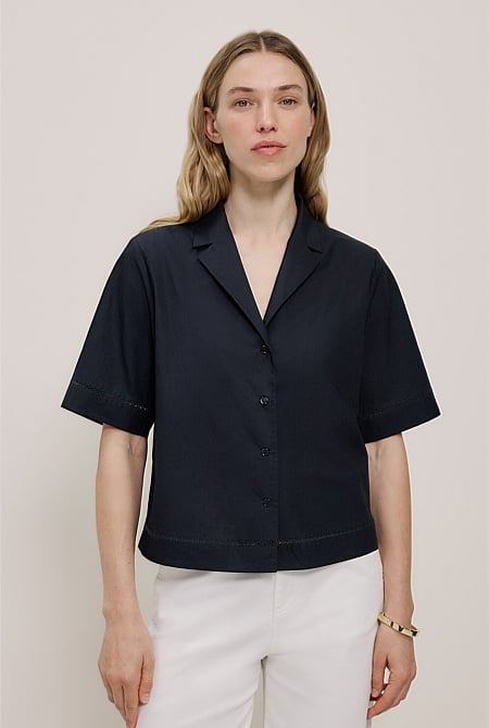 Poplin Lattice Trim Short Sleeve Shirt