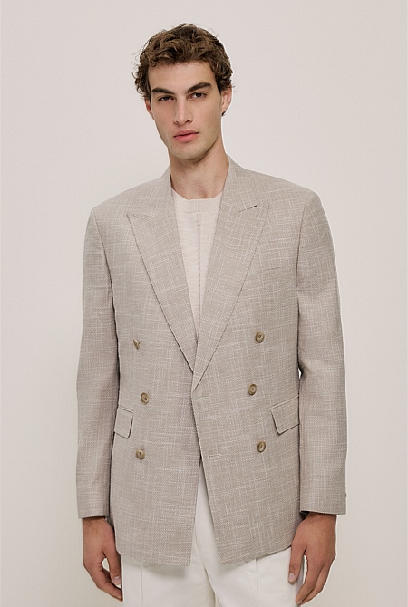 Textured Wool Blend Double Breasted Blazer Textured Wool Blend Double Breasted Blazer